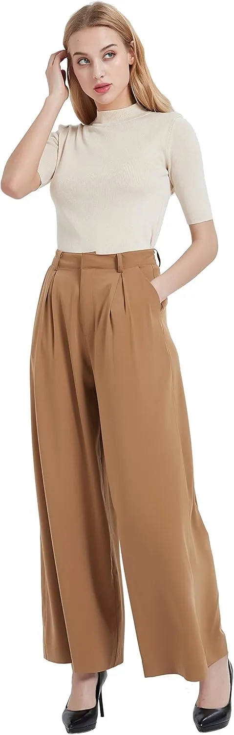 Tronjori Women High Waist Casual Wide Leg Long Palazzo Pants Trousers Regular Size