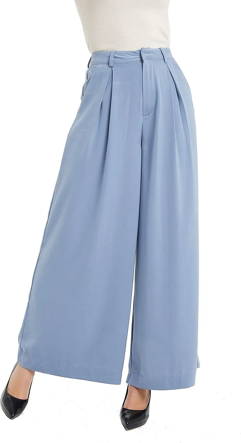 Tronjori Women High Waist Casual Wide Leg Long Palazzo Pants Trousers Regular Size