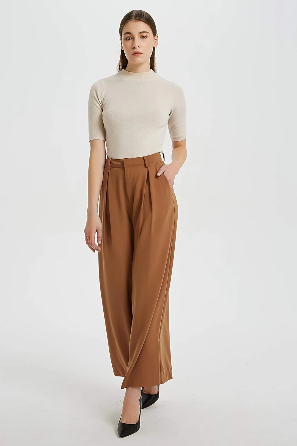 Tronjori Women High Waist Casual Wide Leg Long Palazzo Pants Trousers Regular Size