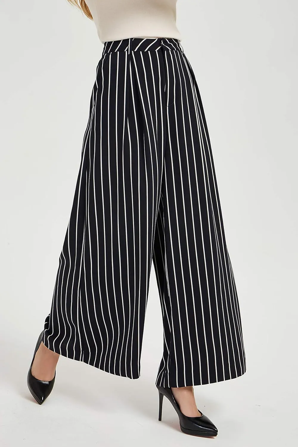 Tronjori Women High Waist Casual Wide Leg Long Palazzo Pants Trousers Regular Size