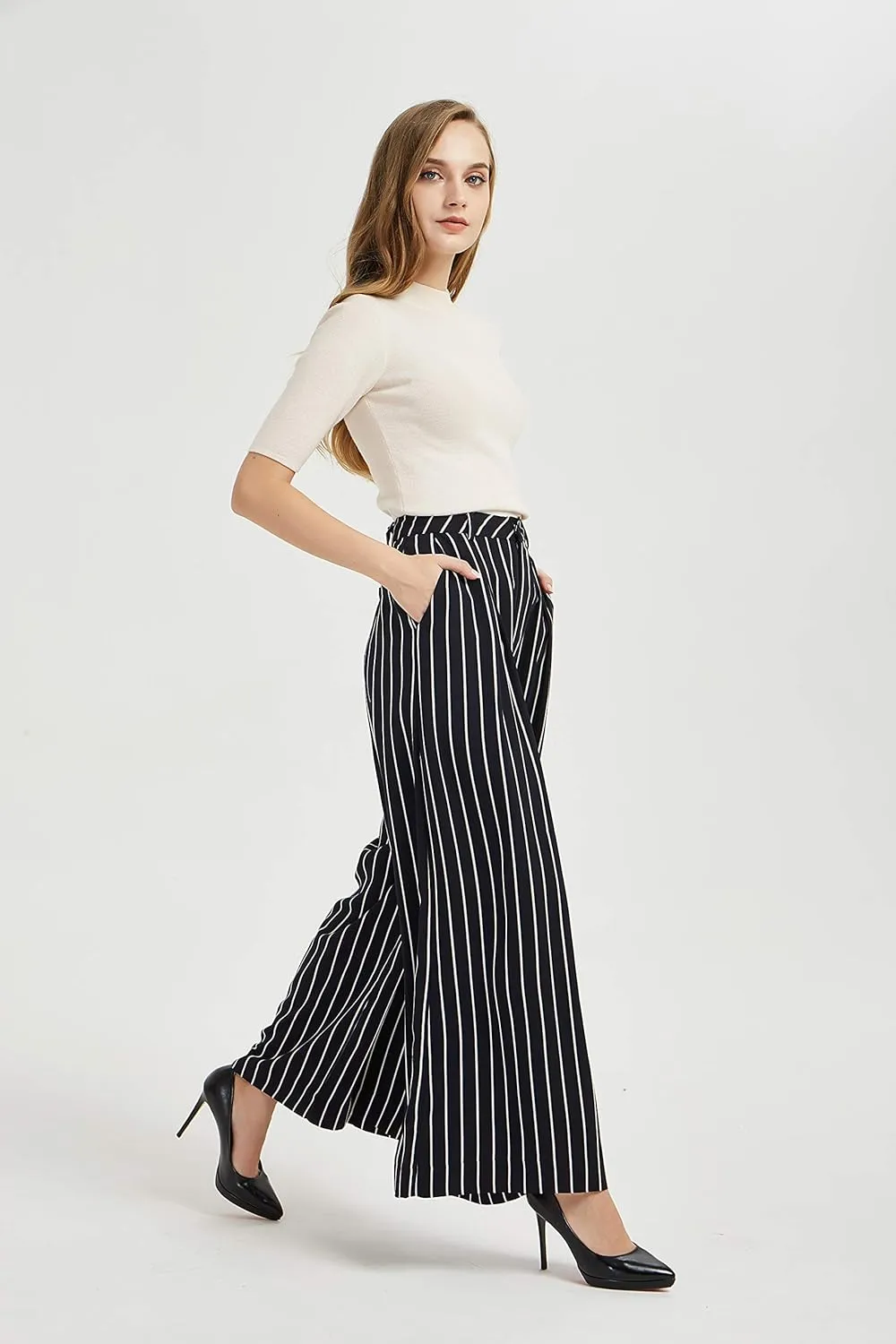 Tronjori Women High Waist Casual Wide Leg Long Palazzo Pants Trousers Regular Size