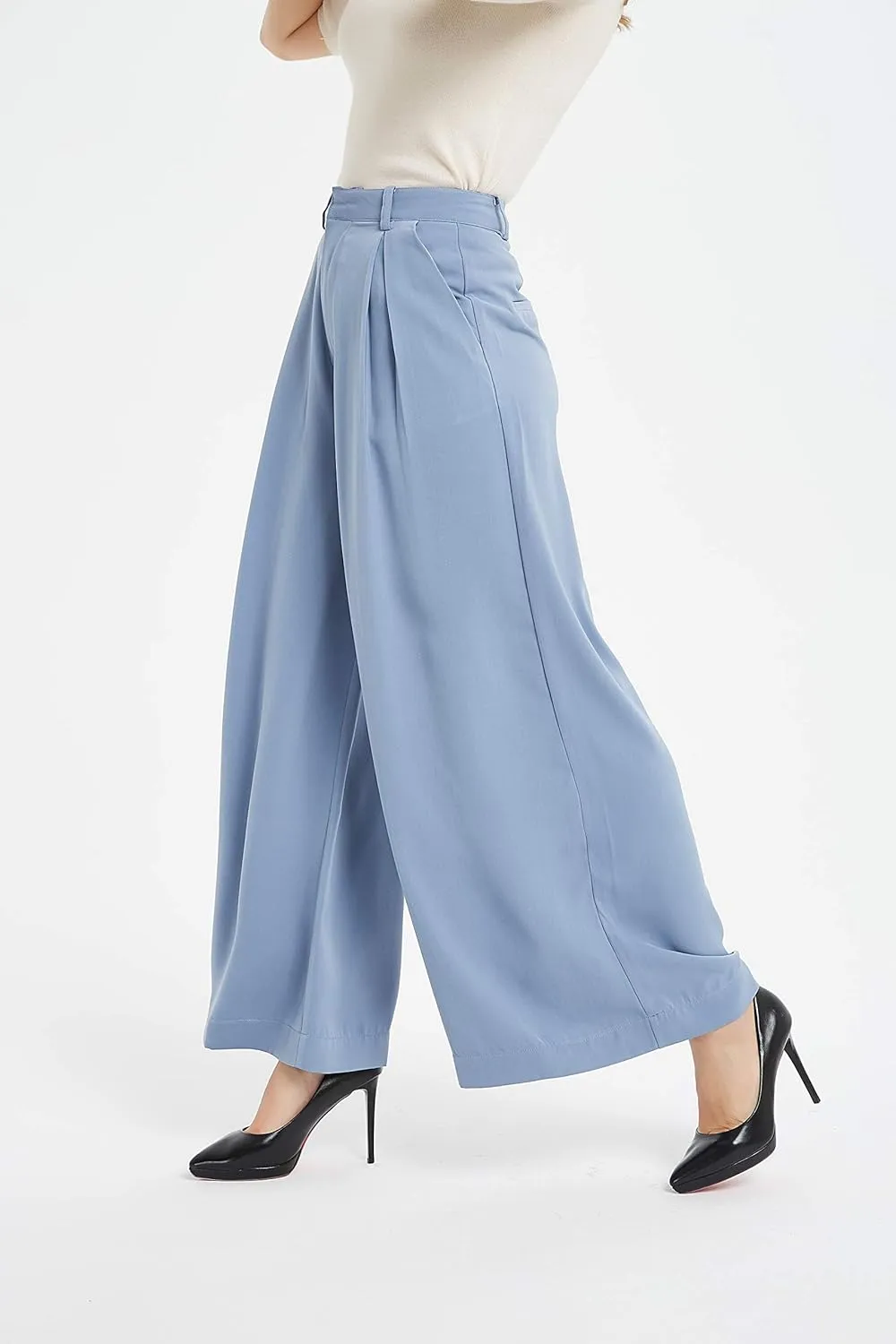 Tronjori Women High Waist Casual Wide Leg Long Palazzo Pants Trousers Regular Size