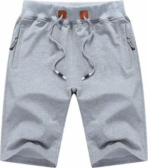 Tyhengta Mens Shorts Casual Drawstring Elastic Waist Workout Shorts with Zipper Pockets
