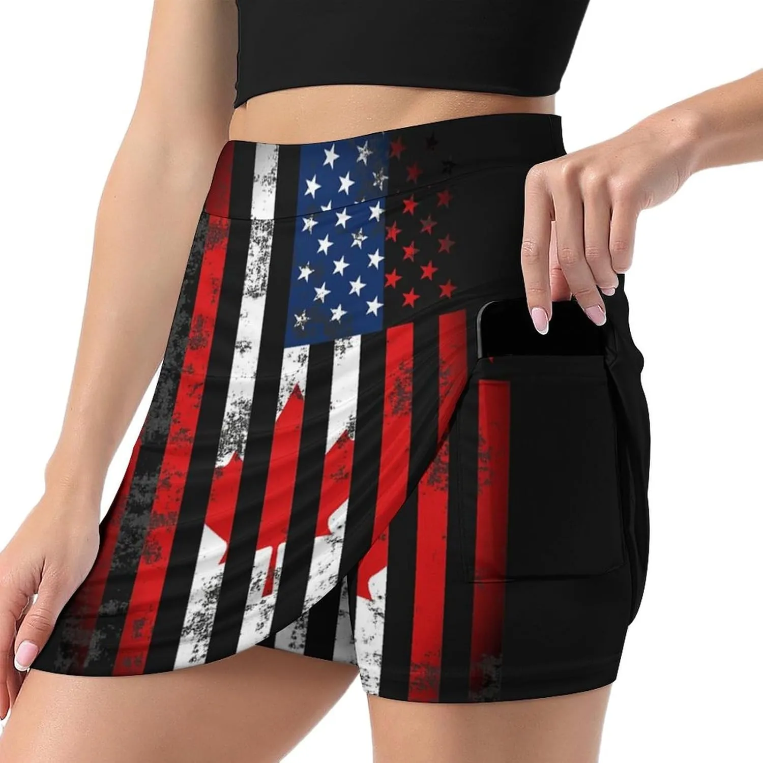 USA Canadian Flag Women's Mini Tennis Skirt with Shorts Underneath Athletic Workout Cute Skorts