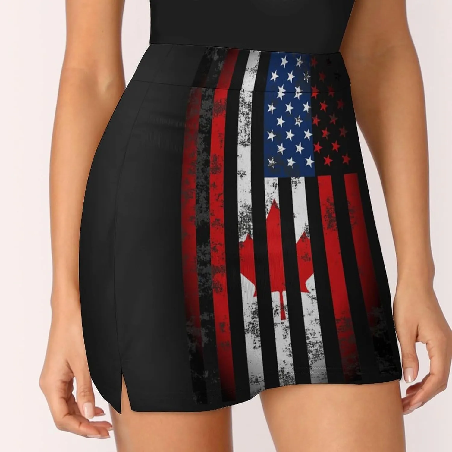 USA Canadian Flag Women's Mini Tennis Skirt with Shorts Underneath Athletic Workout Cute Skorts
