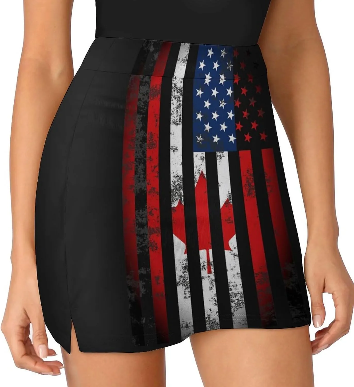 USA Canadian Flag Women's Mini Tennis Skirt with Shorts Underneath Athletic Workout Cute Skorts