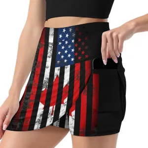 USA Canadian Flag Women's Mini Tennis Skirt with Shorts Underneath Athletic Workout Cute Skorts