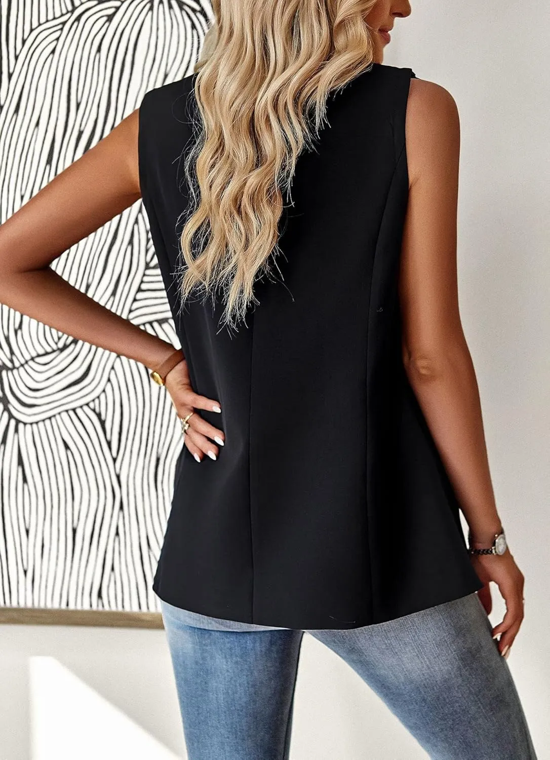 utcoco Women's Casual Business Blazer Vest Sleeveless Open Front Blazer Waistcoat with Pockets