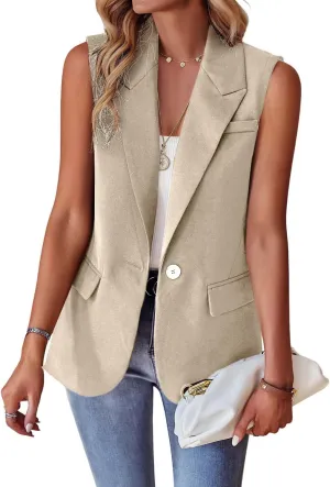 utcoco Women's Casual Business Blazer Vest Sleeveless Open Front Blazer Waistcoat with Pockets