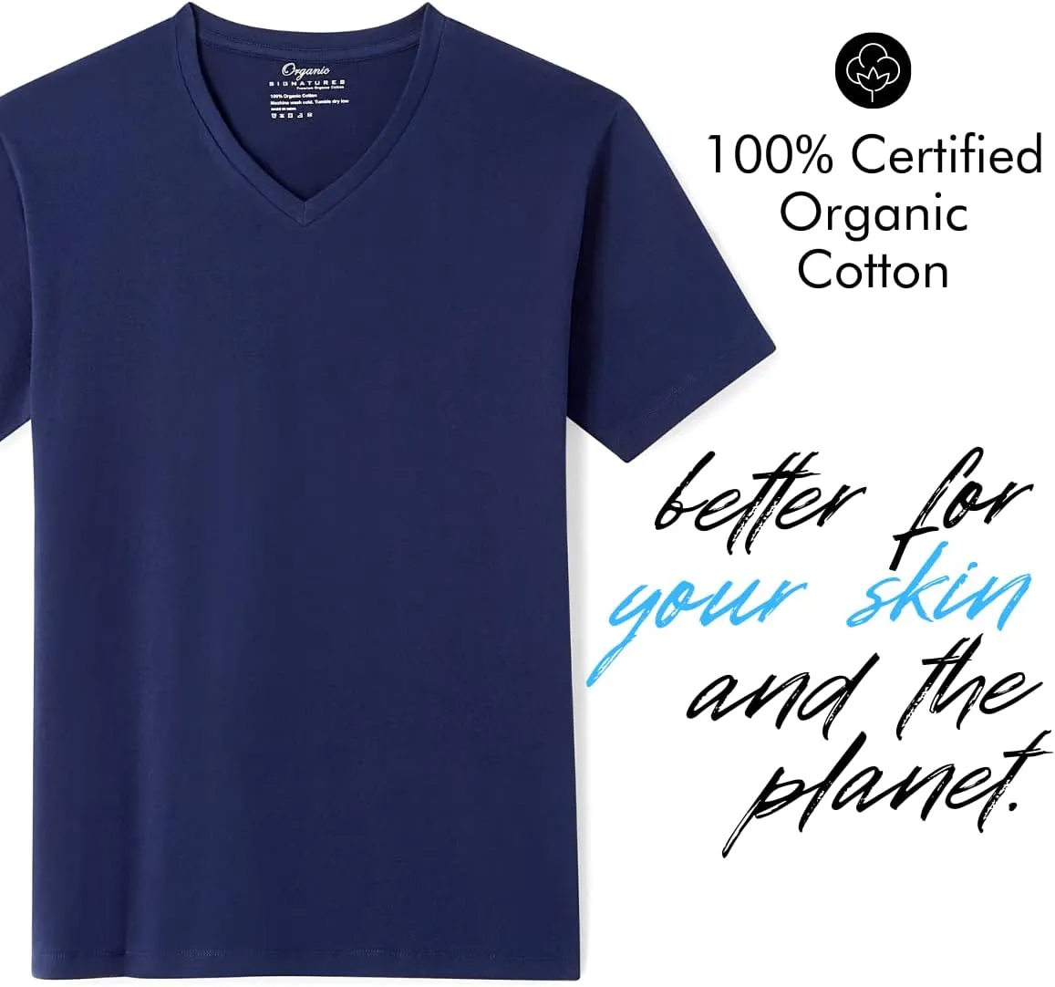 V-Neck 100% Certified Organic Cotton, Soft T-Shirts for Men