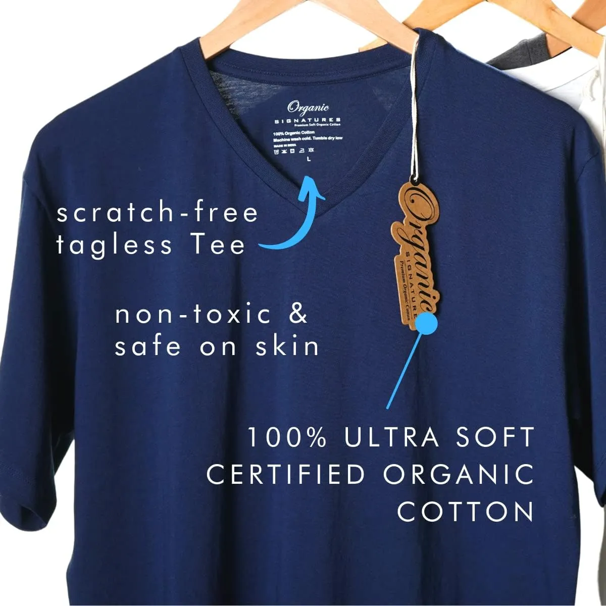 V-Neck 100% Certified Organic Cotton, Soft T-Shirts for Men