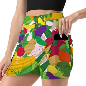 Vegetable Pattern Women's Mini Tennis Skirt with Shorts Underneath Athletic Workout Cute Skorts