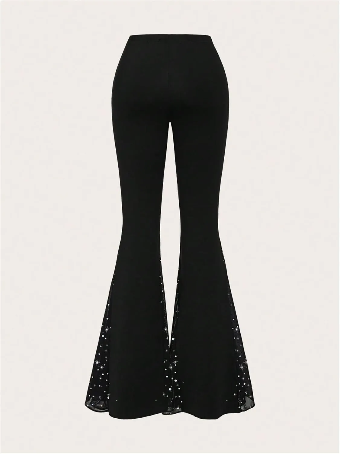 Verdusa Women's Bell Bottom Wide Leg Lace Pants Y2K Mesh Goth Flare Pants Party Clubwear