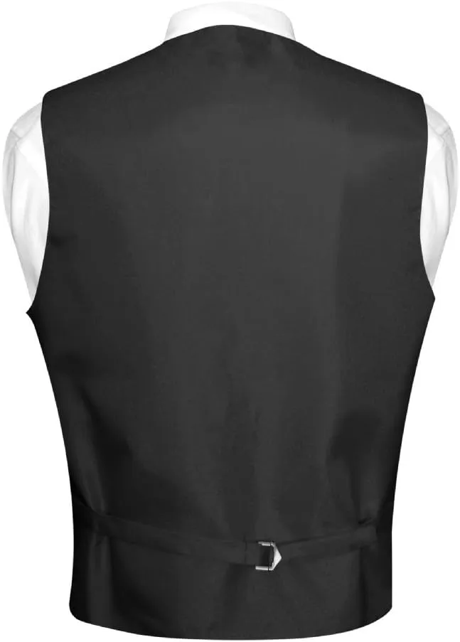 Vesuvio Napoli Men's Paisley Design Dress Vest & NeckTie BLACK Color Neck Tie Set for Suit Tux