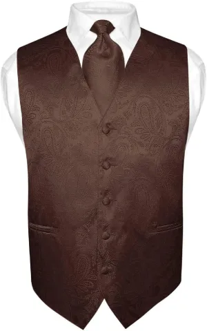 Vesuvio Napoli Men's Paisley Design Dress Vest & NeckTie BLACK Color Neck Tie Set for Suit Tux
