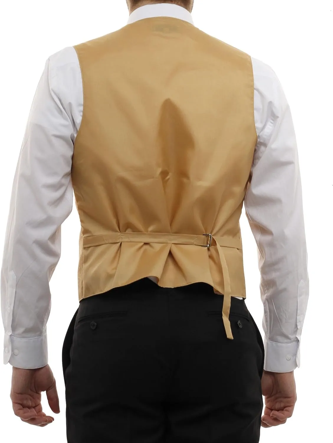 Vesuvio Napoli Men's Paisley Design Dress Vest & NeckTie GOLD Color Neck Tie Set for Suit Tux