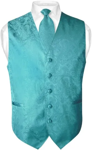 Vesuvio Napoli Men's Paisley Design Dress Vest & NeckTie GOLD Color Neck Tie Set for Suit Tux