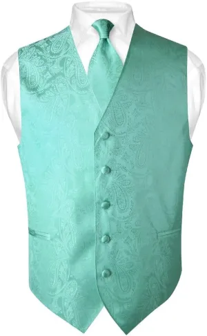 Vesuvio Napoli Men's Paisley Design Dress Vest & NeckTie SILVER GREY Color Gray Neck Tie Set
