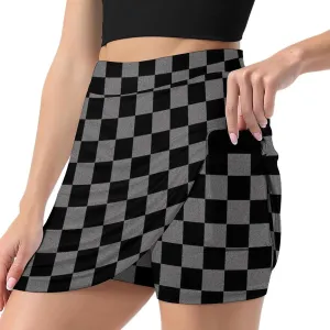 Vintage Checkered Pattern Women's Mini Tennis Skirt with Shorts Underneath Athletic Workout Cute Skorts