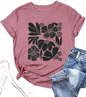 Vintage Flowers Tshirt Women Boho Distressed Wildflowers Graphic Tee Casual Short Sleeve Nature Shirts Tops