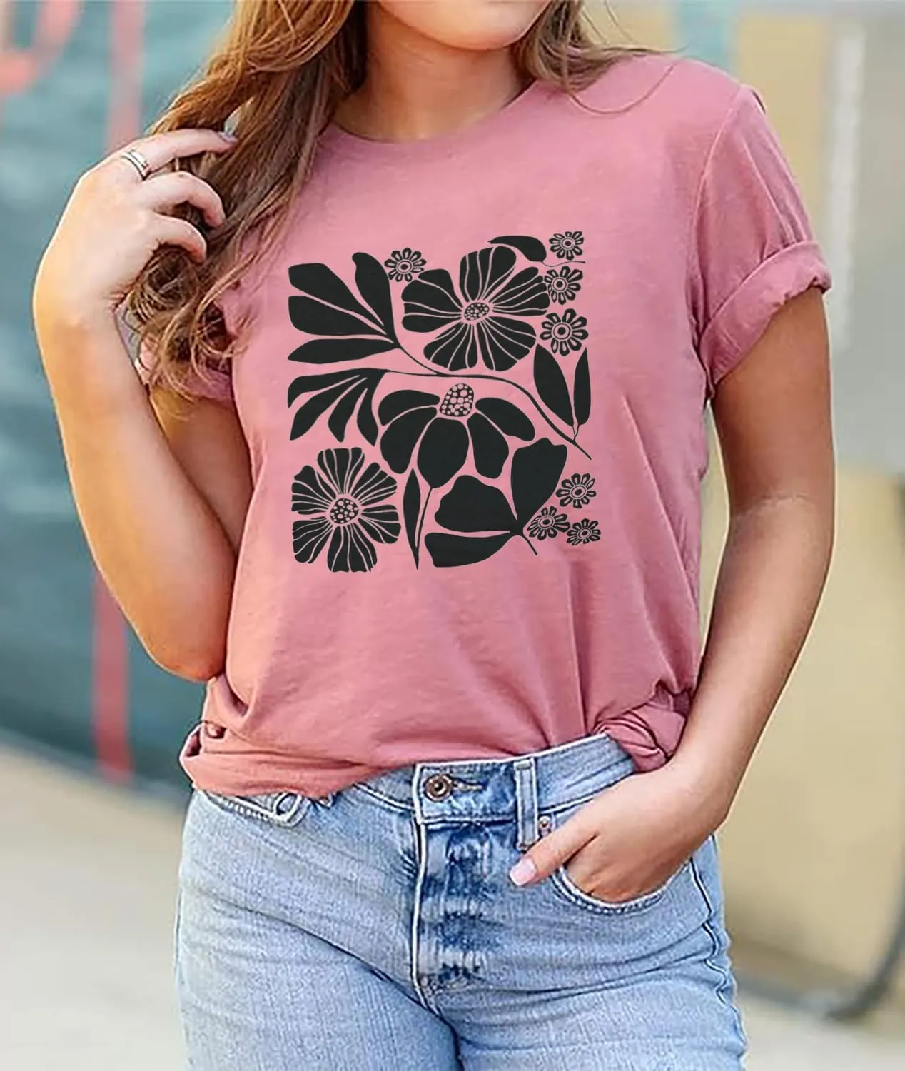 Vintage Flowers Tshirt Women Boho Distressed Wildflowers Graphic Tee Casual Short Sleeve Nature Shirts Tops