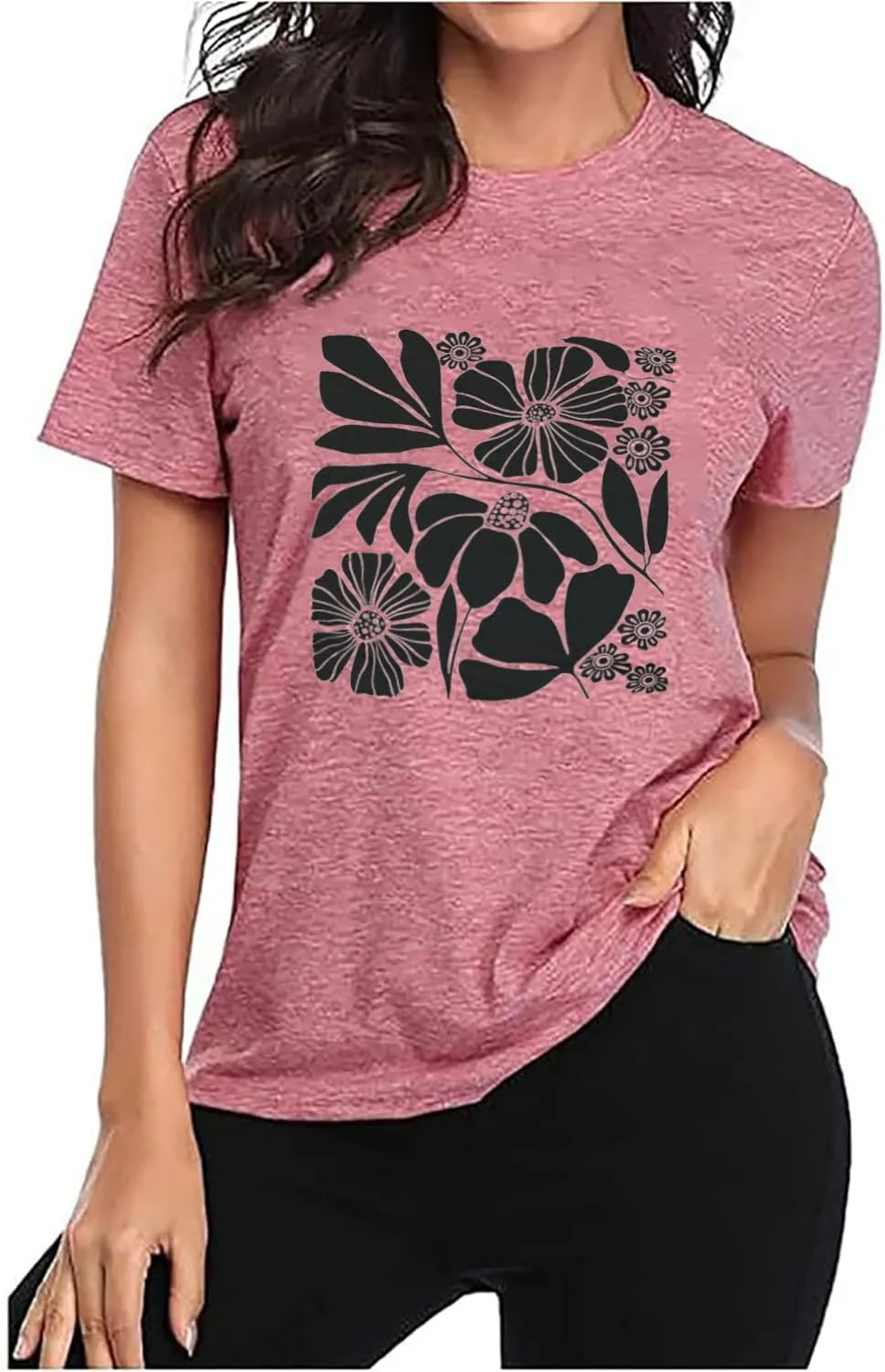 Vintage Flowers Tshirt Women Boho Distressed Wildflowers Graphic Tee Casual Short Sleeve Nature Shirts Tops