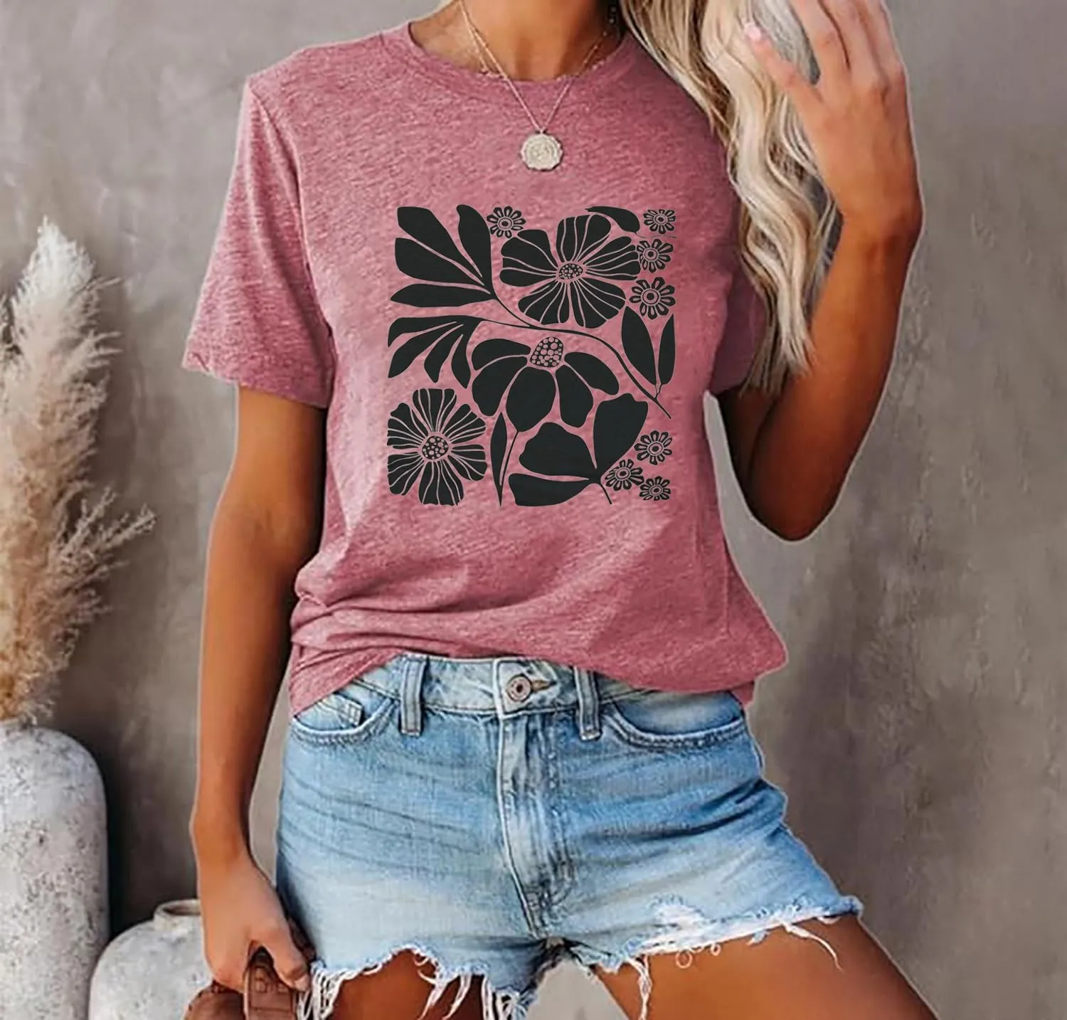 Vintage Flowers Tshirt Women Boho Distressed Wildflowers Graphic Tee Casual Short Sleeve Nature Shirts Tops