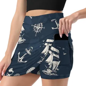 Vintage Sea and Nautical Women's Mini Tennis Skirt with Shorts Underneath Athletic Workout Cute Skorts