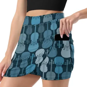 Violins Gray-Blue Women's Mini Tennis Skirt with Shorts Underneath Athletic Workout Cute Skorts