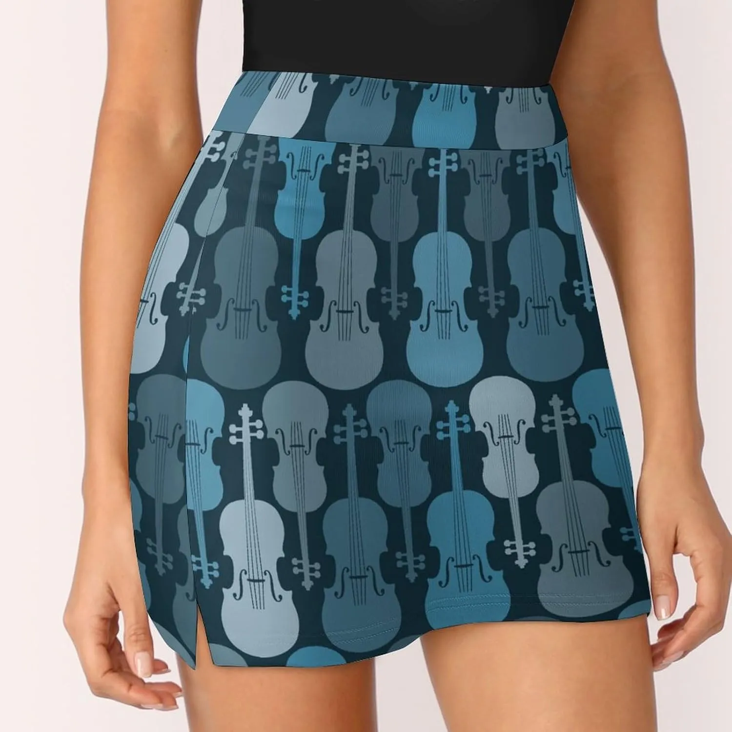 Violins Gray-Blue Women's Mini Tennis Skirt with Shorts Underneath Athletic Workout Cute Skorts