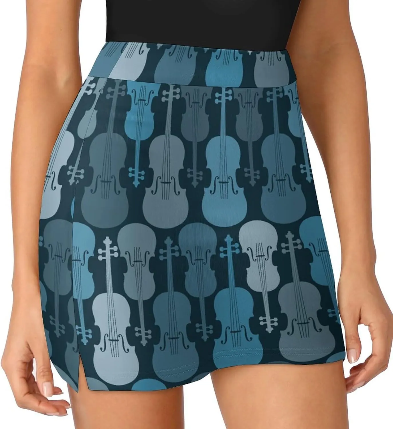 Violins Gray-Blue Women's Mini Tennis Skirt with Shorts Underneath Athletic Workout Cute Skorts
