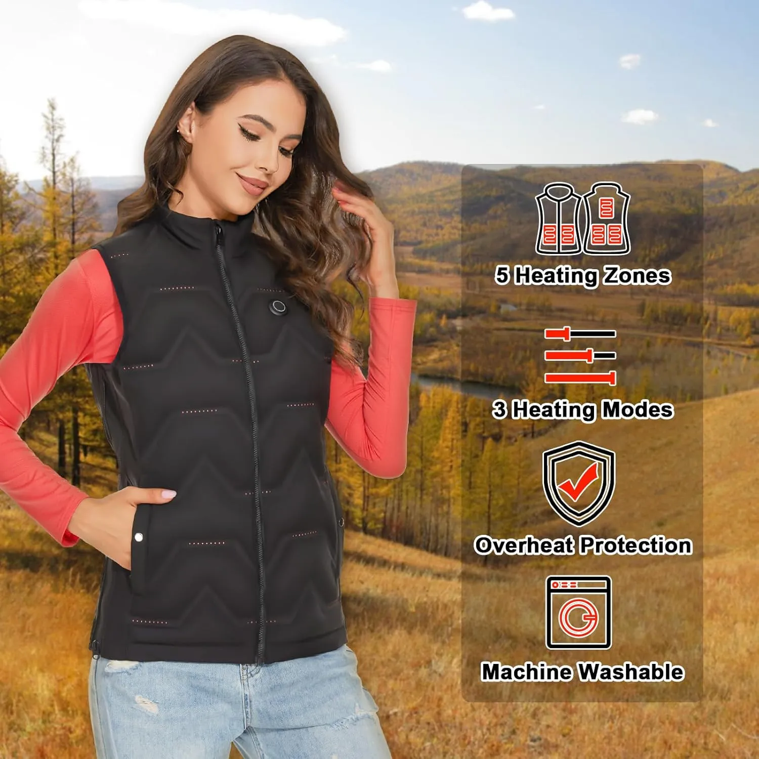 Vofuoti Heated Vest Women with Battery Pack Included, Lightweight USB Rechargeable Electric Heating Vest