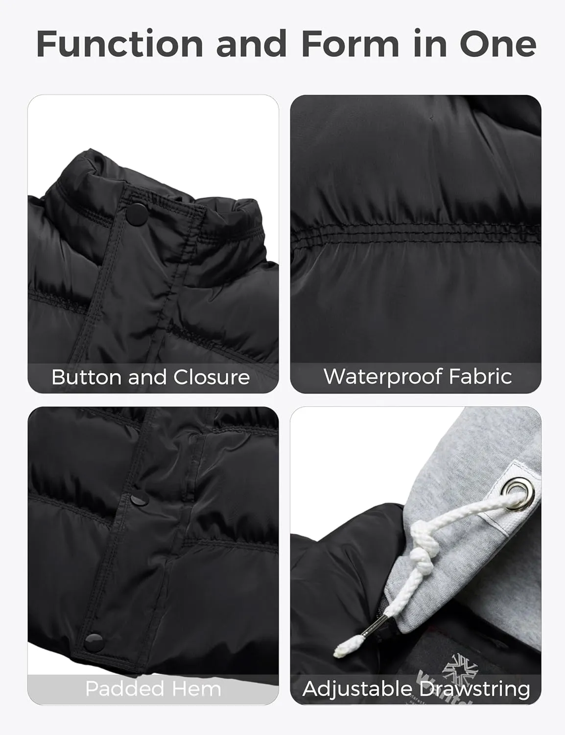 Wantdo Men's Thicken Winter Vest Water-Resistant Puffer Jacket Thicken Vest with Removable Hood