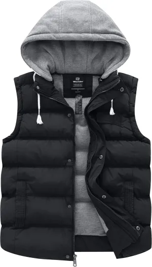 Wantdo Men's Thicken Winter Vest Water-Resistant Puffer Jacket Thicken Vest with Removable Hood