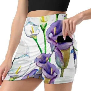 Watercolor Calla Lily Flowers Women's Mini Tennis Skirt with Shorts Underneath Athletic Workout Cute Skorts