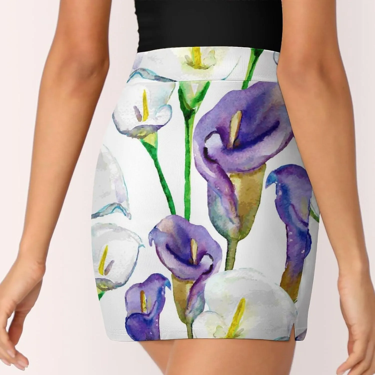 Watercolor Calla Lily Flowers Women's Mini Tennis Skirt with Shorts Underneath Athletic Workout Cute Skorts