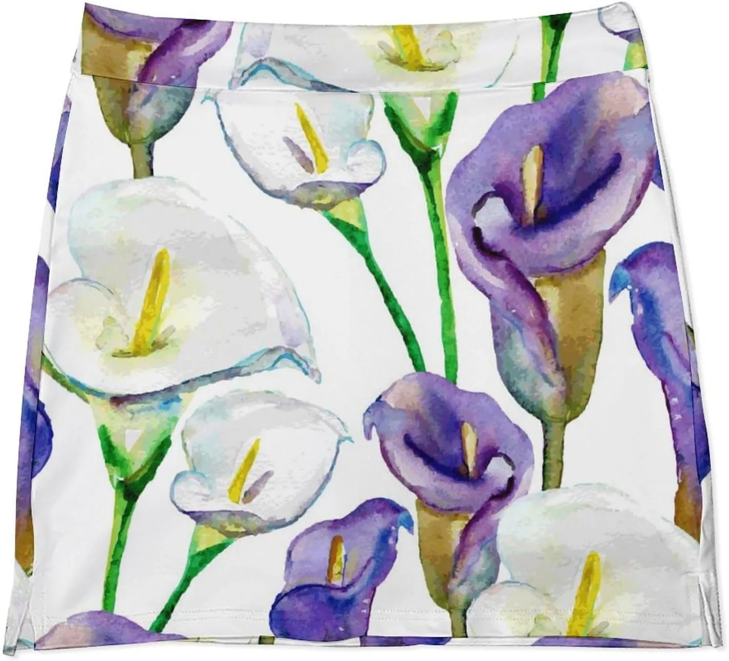 Watercolor Calla Lily Flowers Women's Mini Tennis Skirt with Shorts Underneath Athletic Workout Cute Skorts