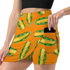Watercolor Yellow Corn Women's Mini Tennis Skirt with Shorts Underneath Athletic Workout Cute Skorts