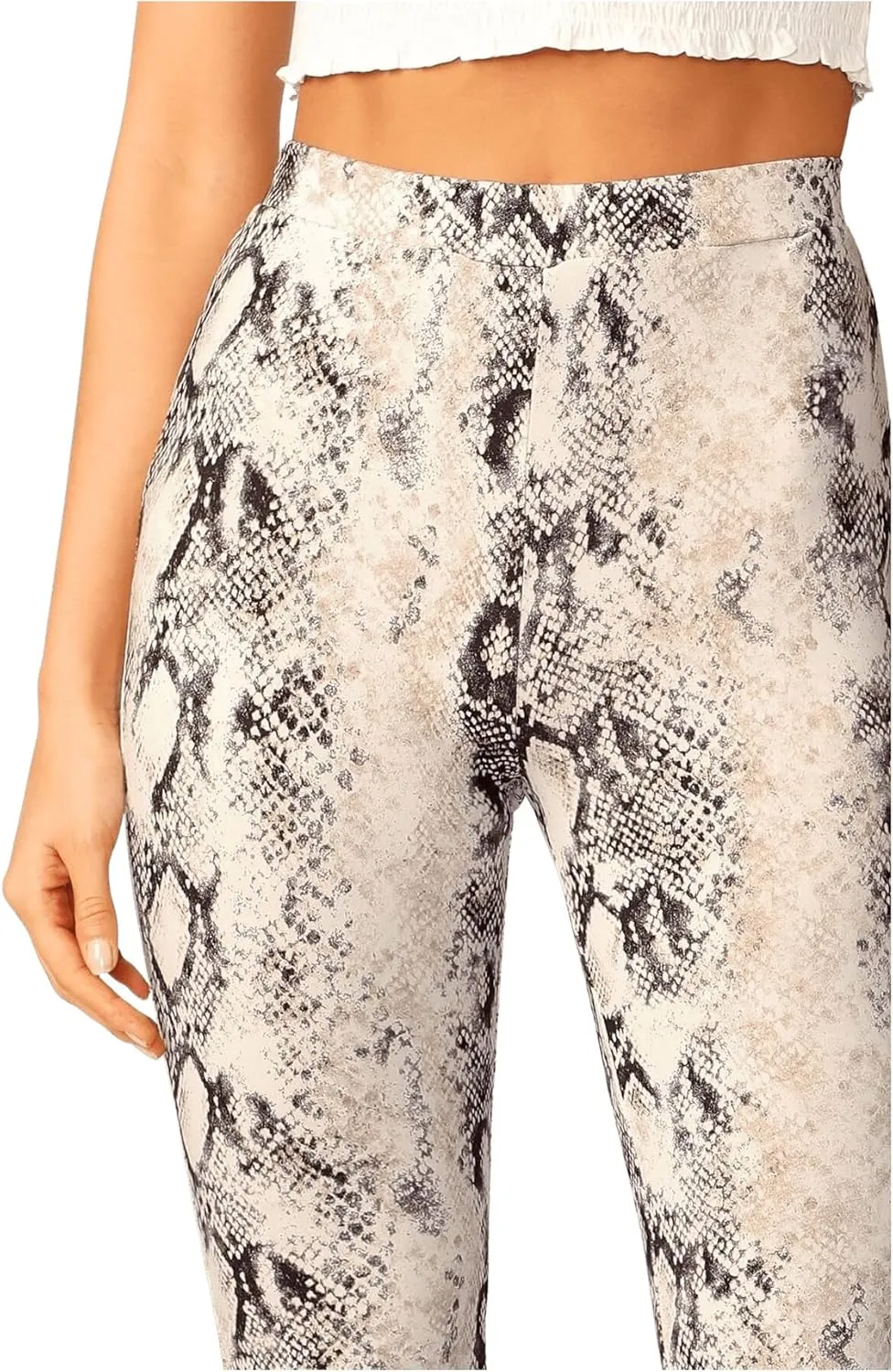 WDIRARA Women's Snakeskin High Waist Casual Flare Bell Bottom Stretch Long Pants