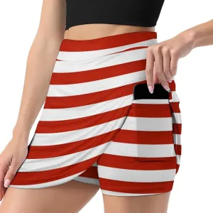 White and Red Stripe Women's Mini Tennis Skirt with Shorts Underneath Athletic Workout Cute Skorts