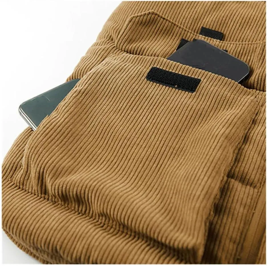 Winter Wool Vest Men Cotton Padded Warm Jacket Sleeveless Coat Stand Collar Waistcoat Corduroy Outwear