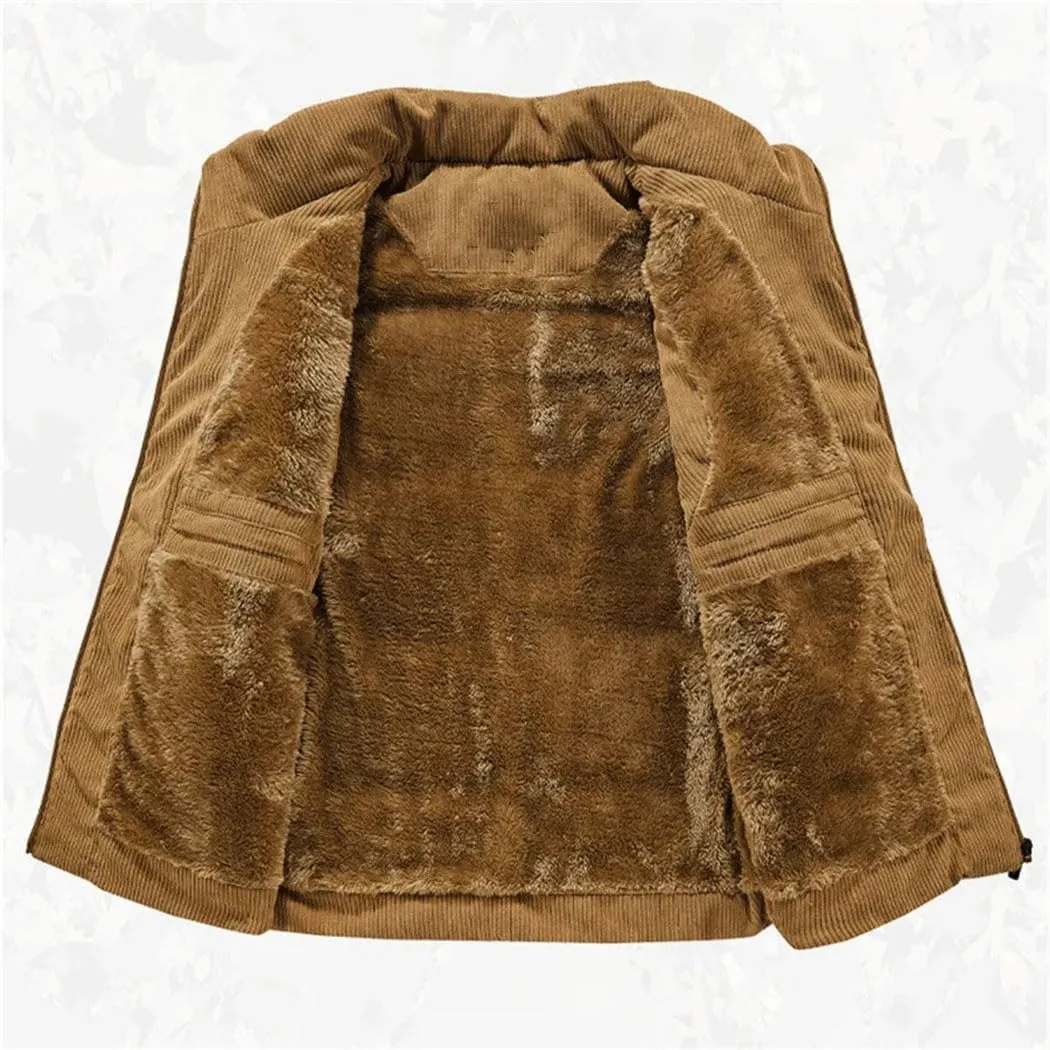 Winter Wool Vest Men Cotton Padded Warm Jacket Sleeveless Coat Stand Collar Waistcoat Corduroy Outwear