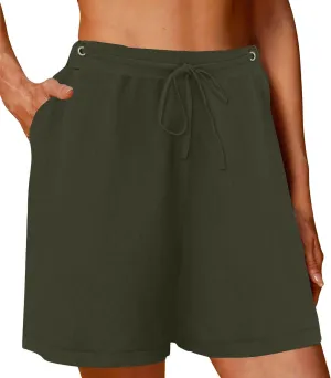 Wkishenl Womens Shorts Casual Drawstring Elastic High Waisted Bermuda Short 2025 Summer Fashion Business Pants with Pockets