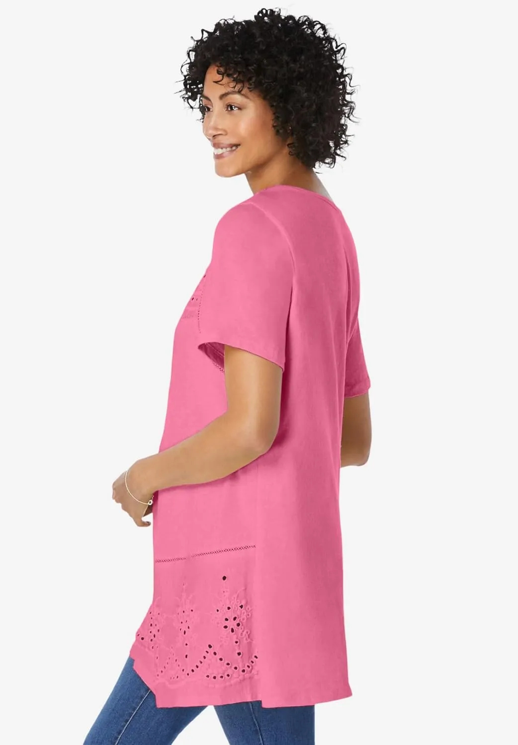Woman Within Plus Size Embroidered Eyelet Pintucked Tunic