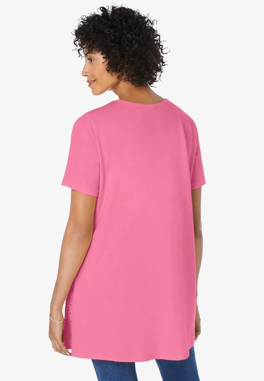 Woman Within Plus Size Embroidered Eyelet Pintucked Tunic