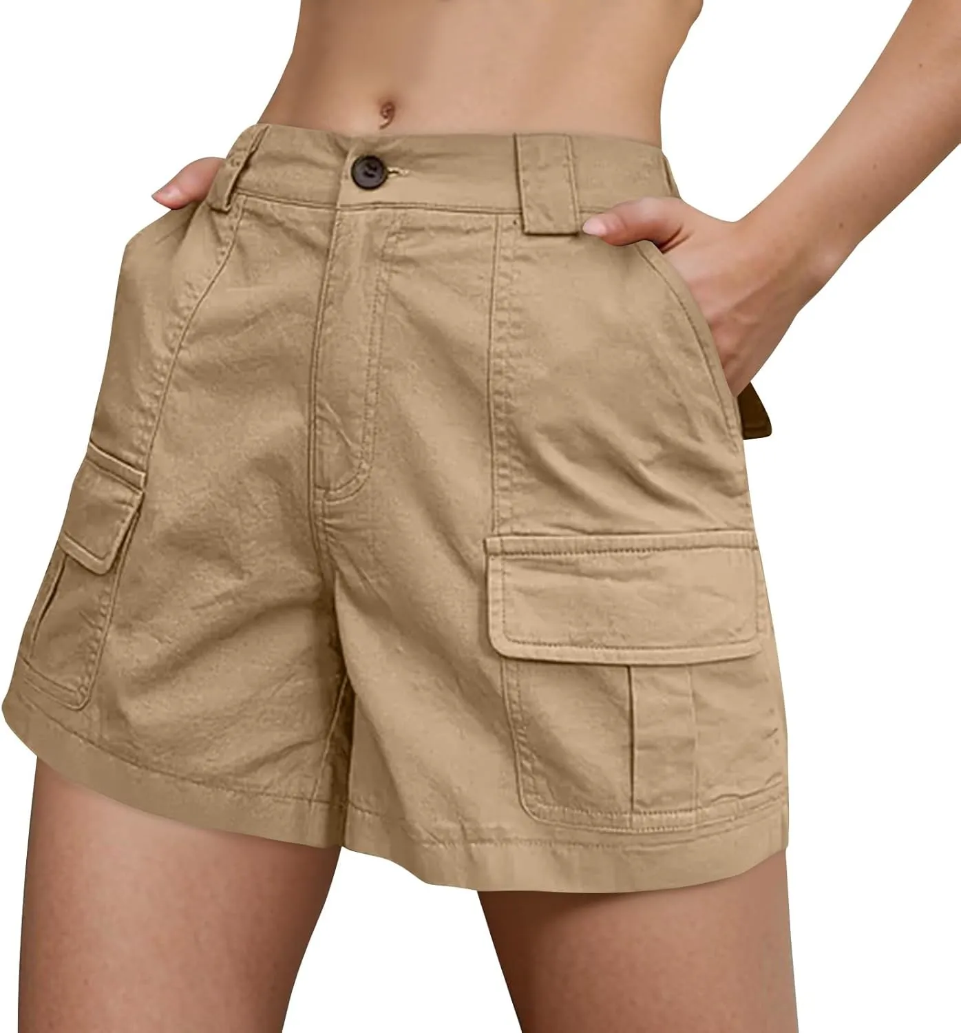 Women Cargo Shorts Summer Casual Hiking Shorts with Pockets Elastic Waist Button Bermuda Short Y2K Chino Short