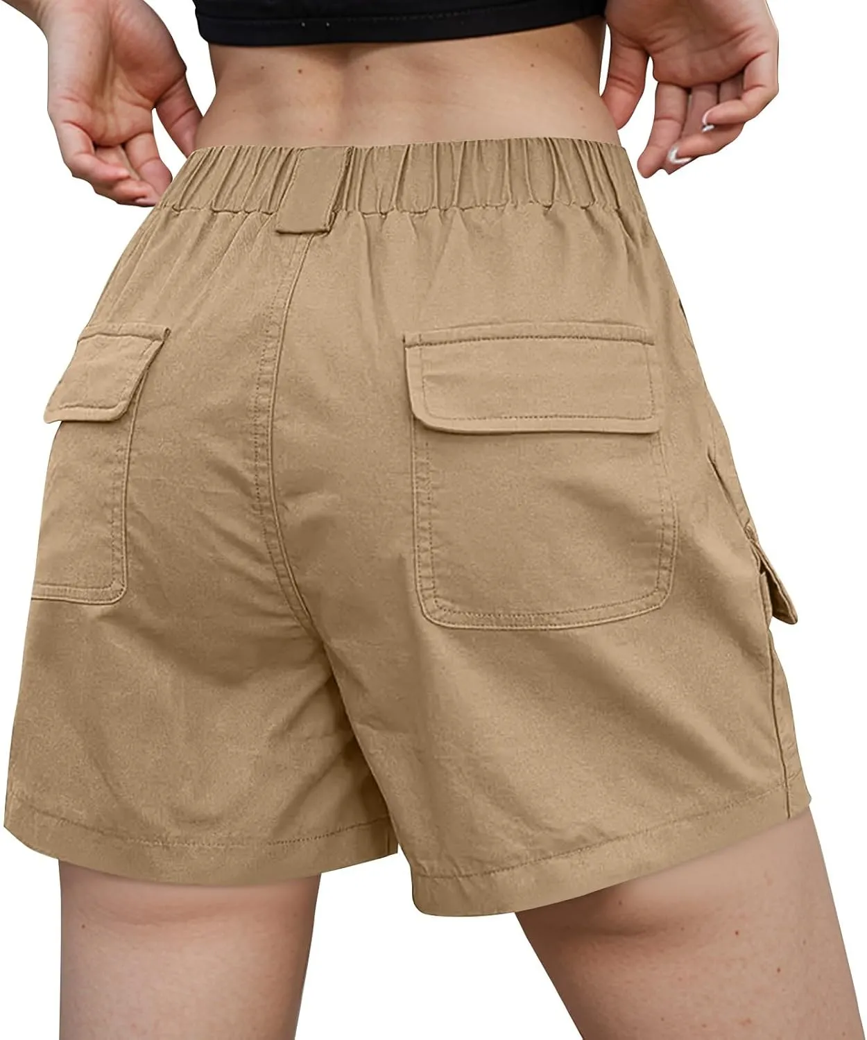 Women Cargo Shorts Summer Casual Hiking Shorts with Pockets Elastic Waist Button Bermuda Short Y2K Chino Short