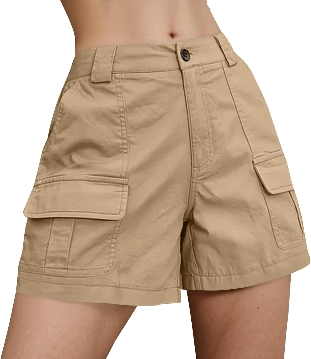 Women Cargo Shorts Summer Casual Hiking Shorts with Pockets Elastic Waist Button Bermuda Short Y2K Chino Short