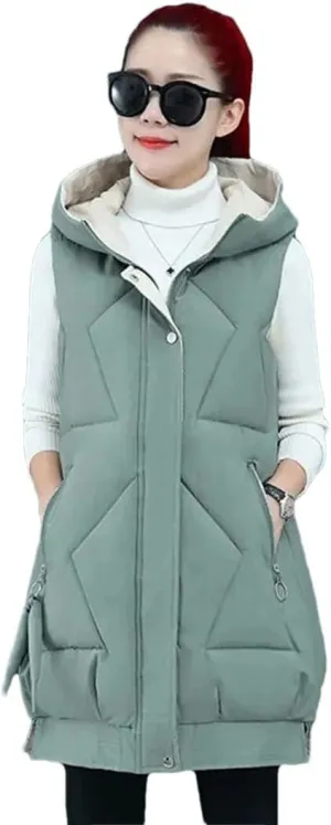 Women Cotton Vests Winter Hooded Waistcoat Korean Loose Down Cotton Coats Thicken Warm Padded Jacket Sleeveless Vests