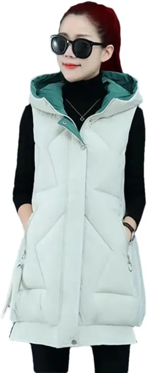 Women Cotton Vests Winter Hooded Waistcoat Korean Loose Down Cotton Coats Thicken Warm Padded Jacket Sleeveless Vests